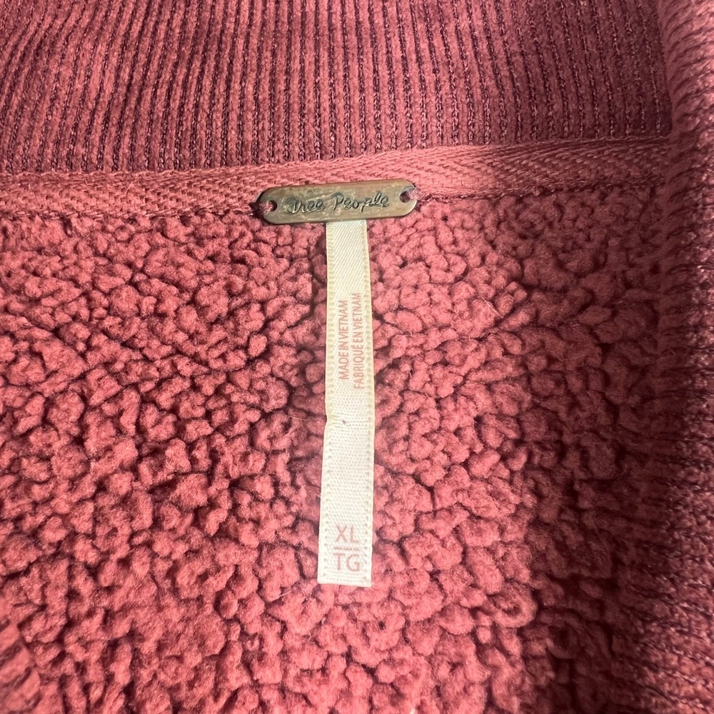 Free People Women XL Pullover Burgundy Corduroy Sherpa Lined Collar Sweatshirt - Picture 5 of 9